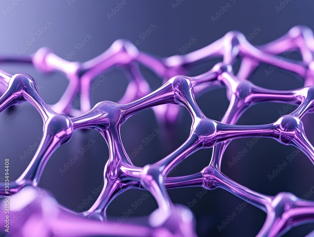 Poster close-up view of a purple molecular structure showcasing intricate connections and patterns