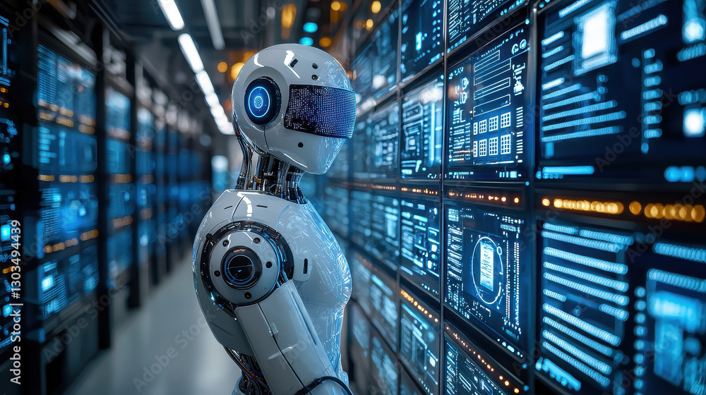 Aufkleber robotic ai system operates in a futuristic waste processing facility for extracting valuable metals 