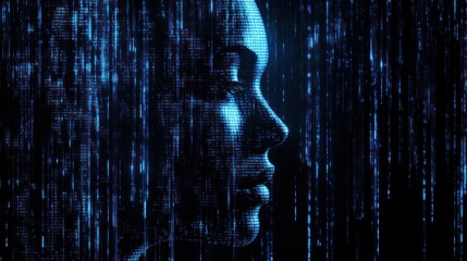 Digital Persona: A Woman's Face Formed by Binary Code