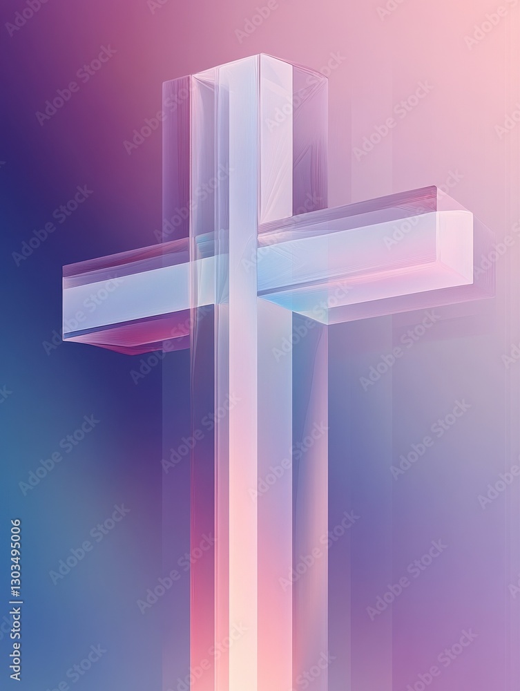 Poster abstract geometric composition with white cross on gradient background