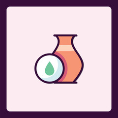 Minimalist icon featuring a water droplet beside a pottery vase in pastel hues
