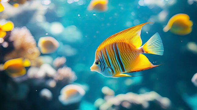 tropical fish in the sea, close up of tropical colorful fish, underwater life