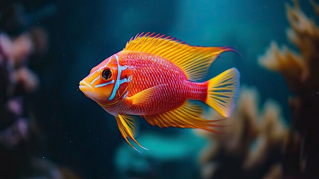 tropical fish in the sea, close up of tropical colorful fish, underwater life