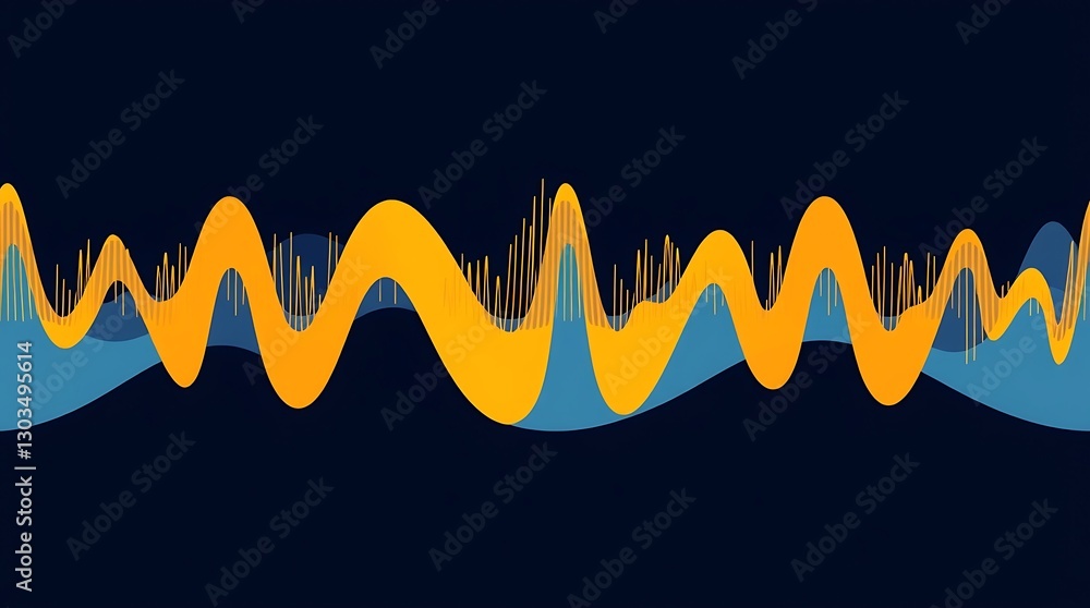 Poster sonic waveform: abstract representation of sound waves, vibrant and dynamic, using layered shades of