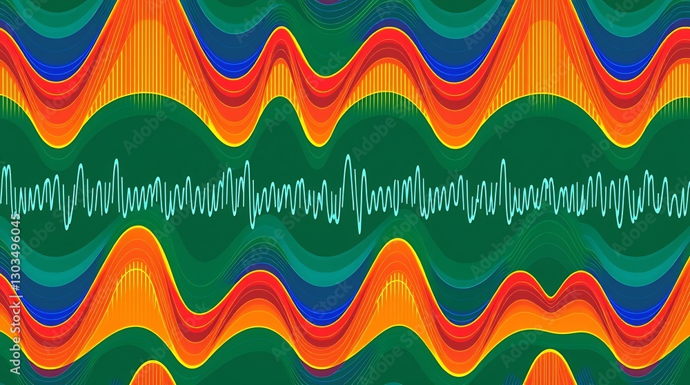 Poster abstract soundwave art: an expressive artwork visualizing sound waves through vibrant, undulating li