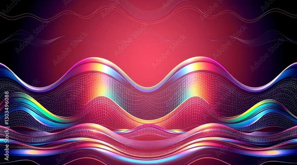 Poster abstract waves of color: a vibrant and dynamic composition of layered, undulating waves, bursting wi