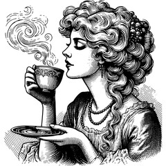 Woman Drinking Cup Of Coffee Or Tea
