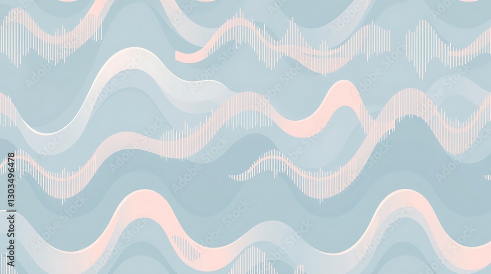 Poster abstract waves pattern: soft, flowing lines in gentle hues of blue and pink create a calming, artist