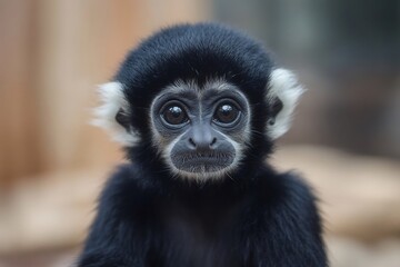 Fototapeta premium Young gibbon monkey staring with curious expression