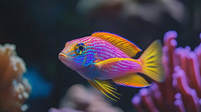 tropical fish in the sea, close up of tropical colorful fish, underwater life