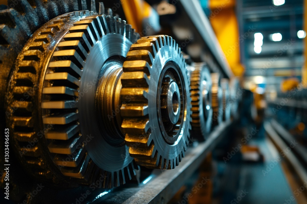 Poster gears rotating smoothly in a large industrial factory machine