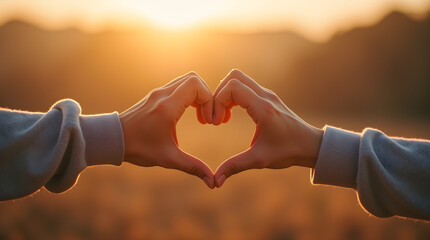 Romantic Heart Hands Sunset Golden Hour Love