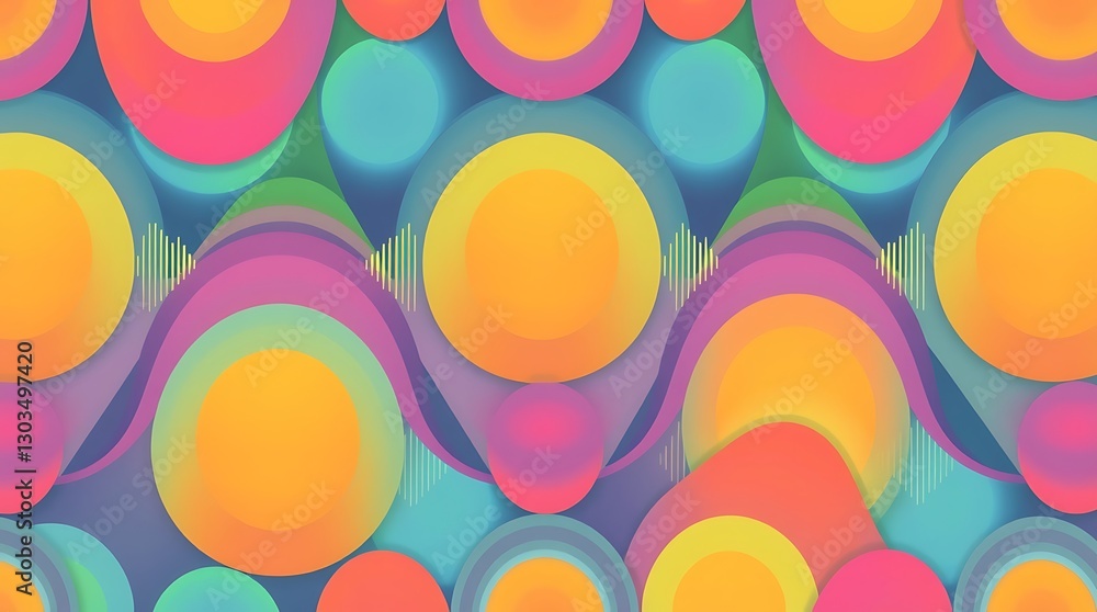 Poster abstract colorful circles design: seamless pattern featuring a vibrant arrangement of colorful circl