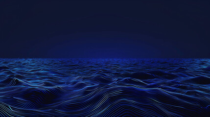 Waves of blue flow across the dark ocean surface under the starry sky at twilight