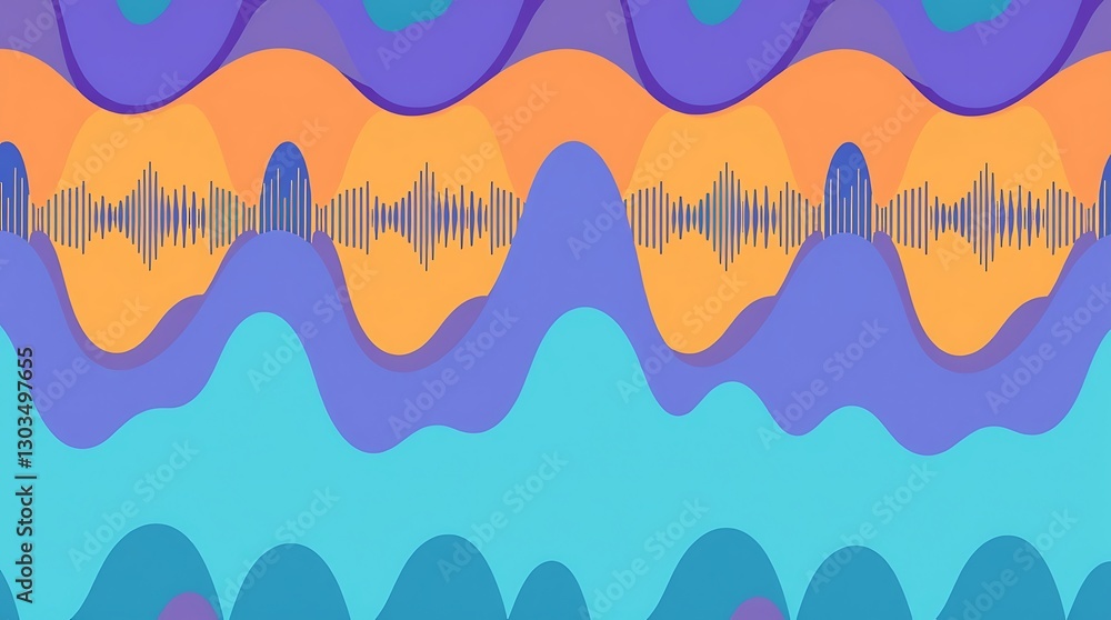 Poster vibrant wave patterns: a vivid visual representation of rhythmic waves, undulating across a captivat