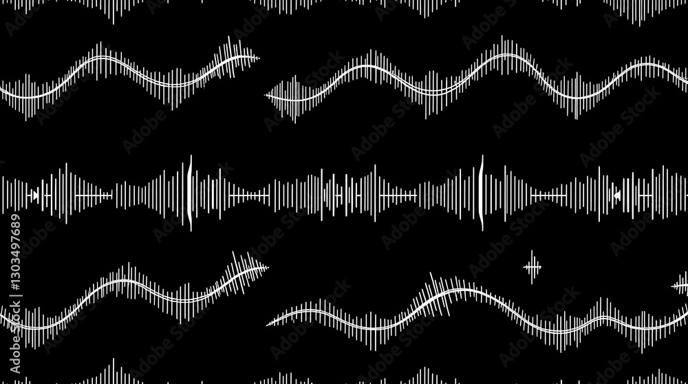 Poster digital sound wave: a complex, abstract representation of sound waves, digitally rendered in white a