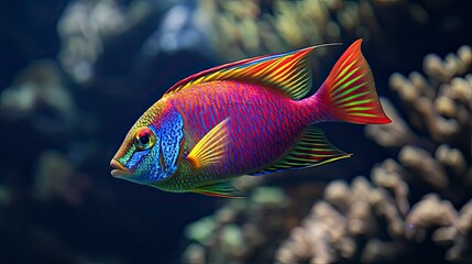 Obraz premium tropical fish in the sea, close up of tropical colorful fish, underwater life