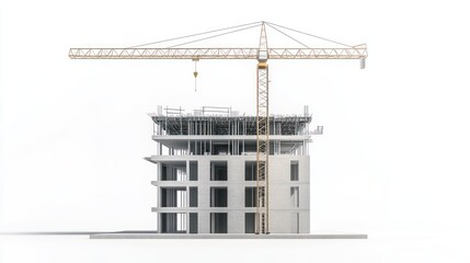 Construction crane over building under construction, 3d model, architectural rendering, illustration for design concept