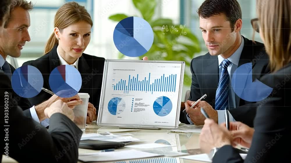 Poster diverse professionals collaborating on data analysis in a modern office setting