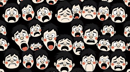 Multitude of Anguish: An animated depiction of a multitude of individuals expressing various degrees of distress, each face conveying its own unique shade of worry and fear.