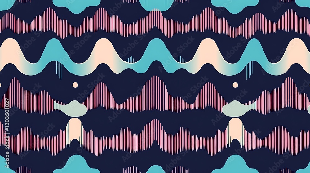 Poster rhythmic waves: a vibrant, rhythmic pattern of flowing wave-like forms, harmoniously layered in shad