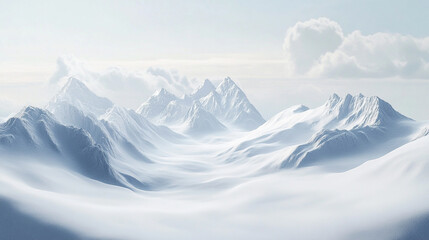 Snow-covered mountain peaks under a clear sky Snowy Mountains and Winter Landscape with Copy Space. Generative AI