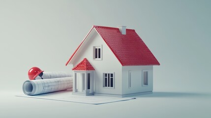 3D model house on blueprint design