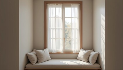 Fototapeta premium Delicate Window Nook with Wooden Bench