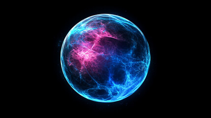 Beautiful Abstract Oxygen Bubbles: O2 Floating in a Blue Atmospheric Background An energy ball or plasma cluster filled with intertwining strands of pink and blue light.