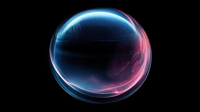 Beautiful Abstract Oxygen Bubbles: O2 Floating in a Blue Atmospheric Background An energy ball or plasma cluster filled with intertwining strands of pink and blue light.