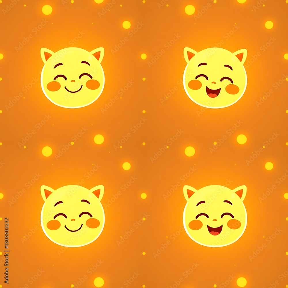 Poster joyful celestial pattern: a delightful illustration featuring a grid of charming, smiling celestial 