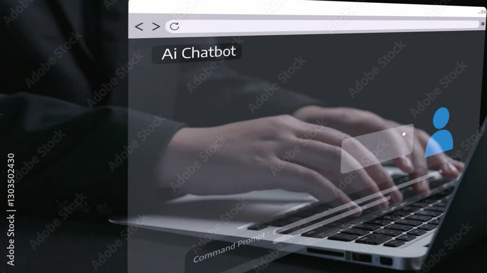 Poster human interact with ai artificial intelligence virtual assistant chatbot in concept of ai artificial