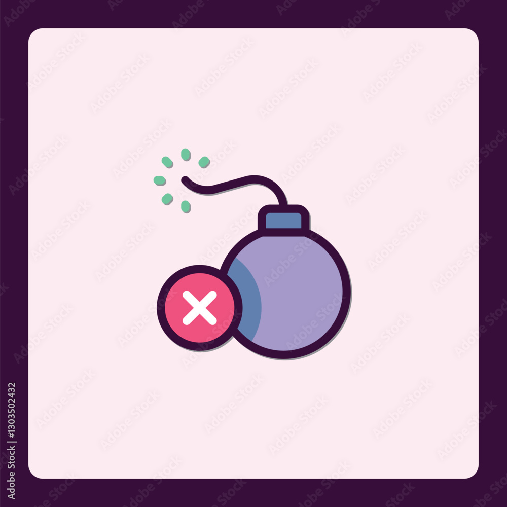 Poster cartoonish bomb icon representing failure or error with x mark overlay