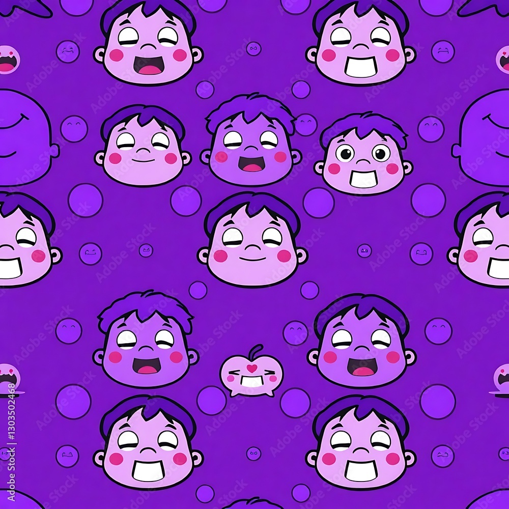 Poster joyful faces pattern: a whimsical pattern filled with the happy faces of kids, a playful and vibrant
