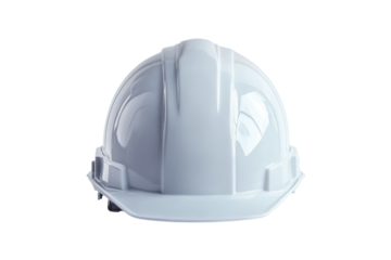 A pristine white hard hat resting on a smooth surface, ready for a busy construction day ahead isolated on transparent background