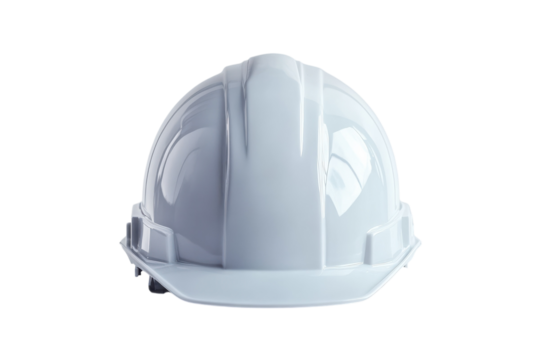 A pristine white hard hat resting on a smooth surface, ready for a busy construction day ahead isolated on transparent background