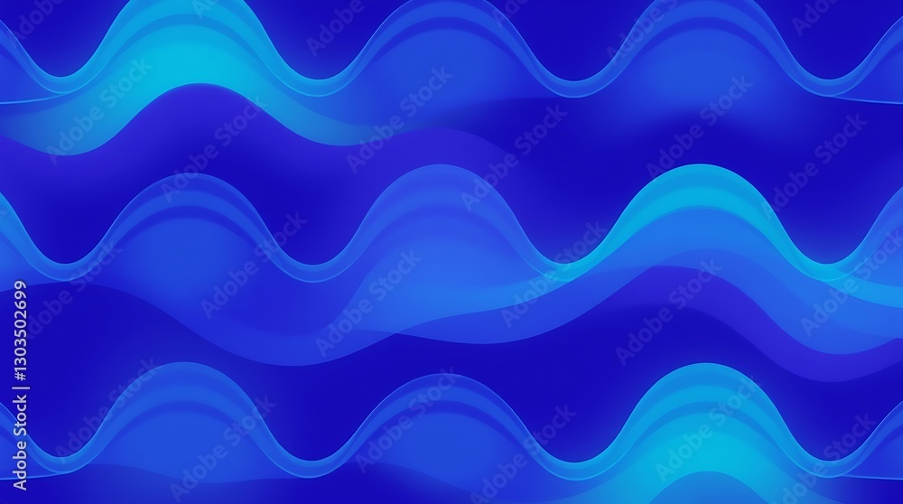 Poster waves of blue: an abstract, seamless pattern of flowing, undulating waves in shades of blue, creatin