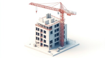 Construction site isometric crane building