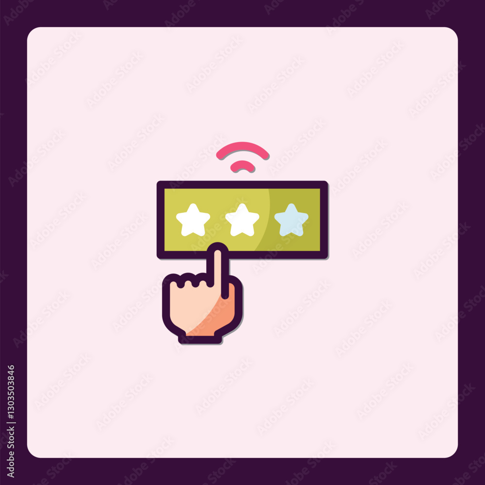 Poster stylized design showing a user's touch interacting with a rating system