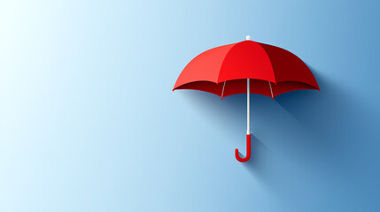 simple red umbrella icon with flat design against light blue background, creating minimalistic and modern look