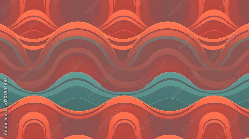Aufkleber wave pattern design: a vibrant seamless pattern with flowing wave design, blending a palette of red 
