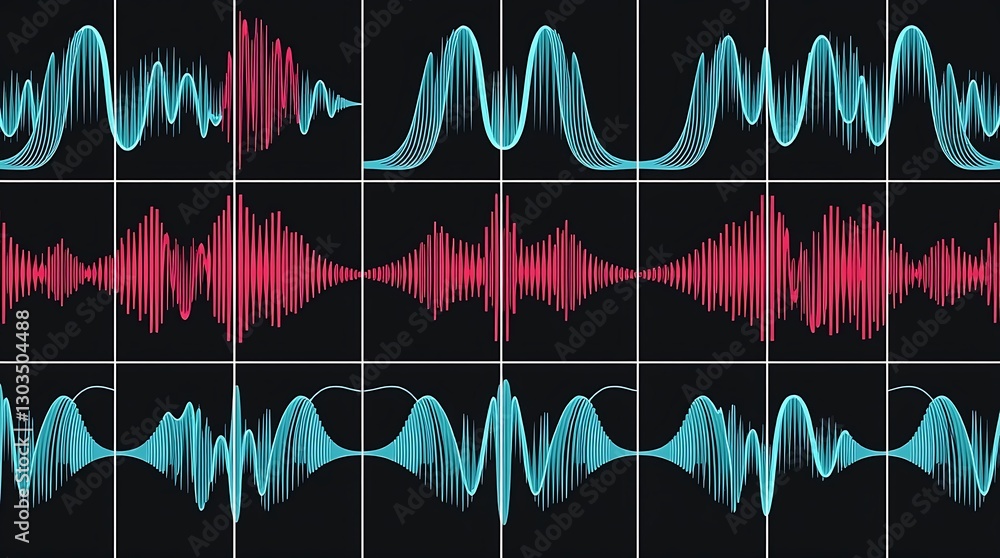 Poster sound wave analysis: a captivating visual representation of sound waves, displayed as vibrant wavefo