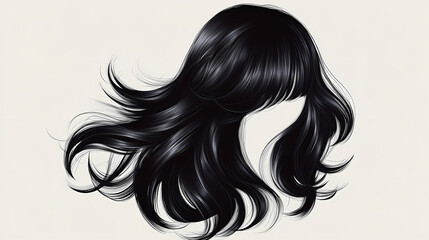 Black hair wig isolated on background. Beauty - Portrait. Illustration