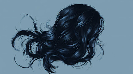 Black hair wig isolated on background. Beauty - Portrait. Illustration