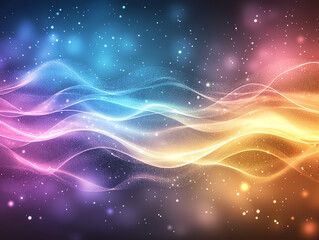 Vibrant abstract background featuring colorful waves and sparkling particles, creating dreamy and energetic atmosphere. Perfect for design projects and digital art