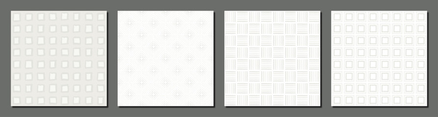 Obraz premium set of seamless pattern with strip parquet and square patterns in tile look, delicate light grey colors, background for web, cover, print, card and paper design or textile fashion, vector illustration