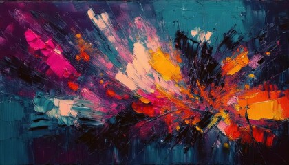 Obraz premium dynamic explosion of vibrant colors in abstract oil painting with textured brushstrokes, perfect for modern wall decor