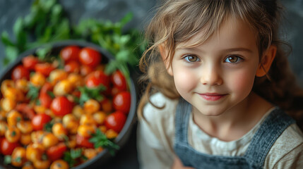 A colorful, healthy vegan bowl with fresh ingredients on a rustic wooden table