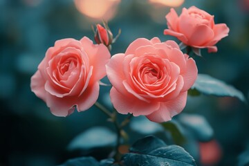 Pink Roses Blooming in a Garden During Springtime Showcasing Vibrant Petals and Lush Greenery