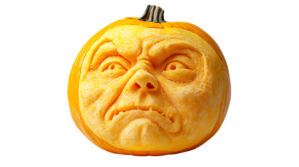 Intricately carved pumpkin face for Halloween